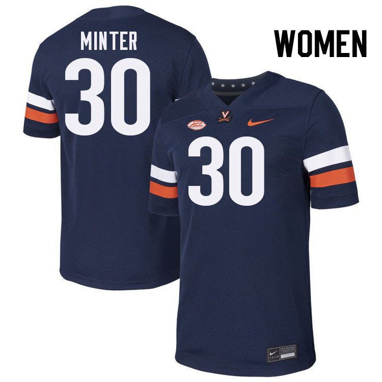 Women Virginia Cavaliers #30 Ethan Minter College Football Jerseys Stitched-Navy